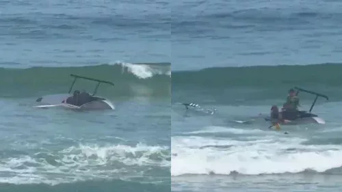 Helicóptero faz pouso forçado no mar da Praia da Barra no Rio; três são resgatados