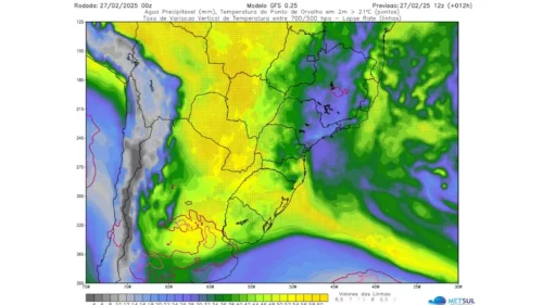 Rio atmosférico se intensifica e eleva risco de chuva volumosa no RS