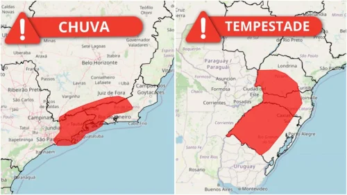 Alerta vermelho do Inmet indica grande perigo com fenômenos intensos em 24h